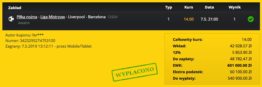 rekordowa wygrana solo forutna