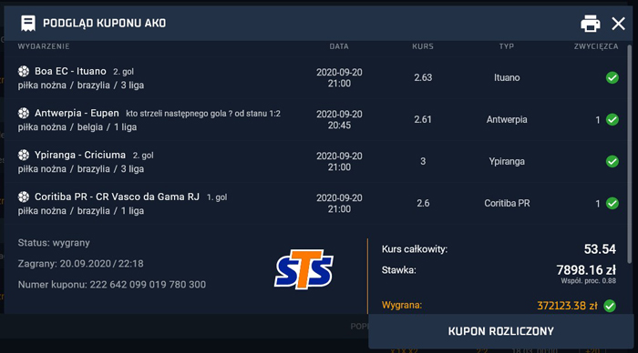 STS najwyższa wygrana w Polsce 2020