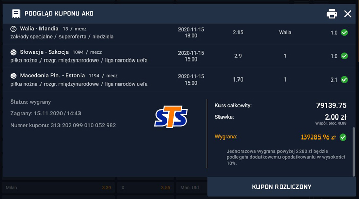 Wygrany kupon z najwyższym kursem