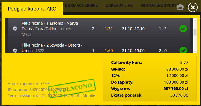 Ile najwięcej wygrał u bukmachera?