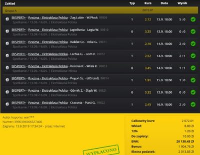kupon bukmacherski wygrana 2 mln zl