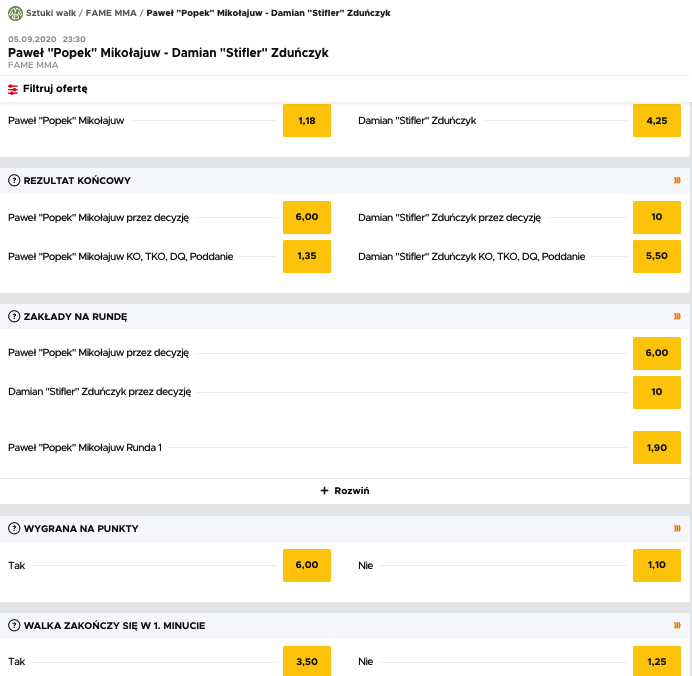 kursy bukmacherskie walka popek stifler fame mma 