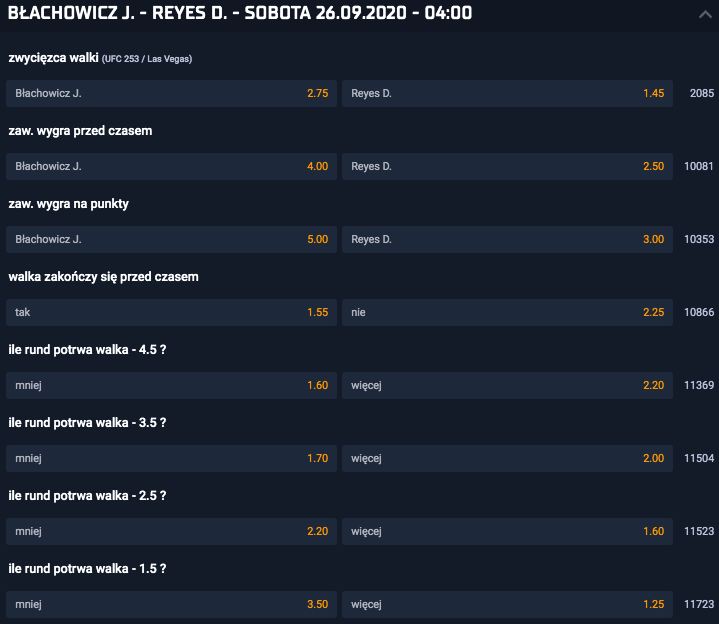 oferta bukmacherska sts ufc mma