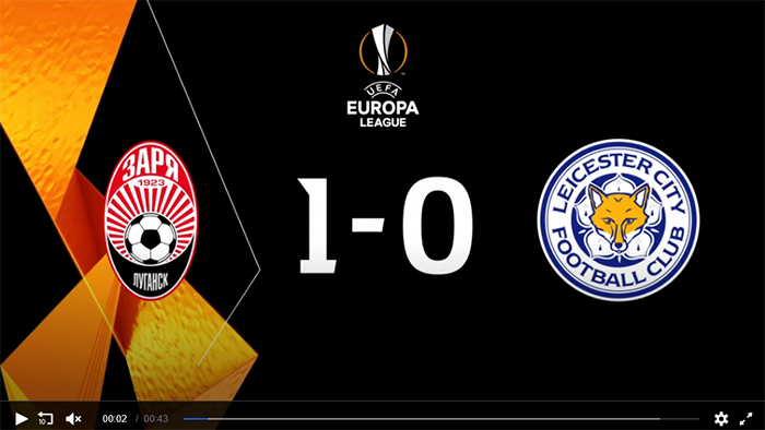 Zoria Ługańsk Leicester City 1-0 Liga Europy 2020-2021