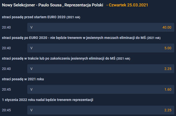 Paulo Sousa kiedy zostanie zwolniony oferty bukmacherów Paulo Sousa kiedy straci posadę selekcjonera zakłady bukmacherskie