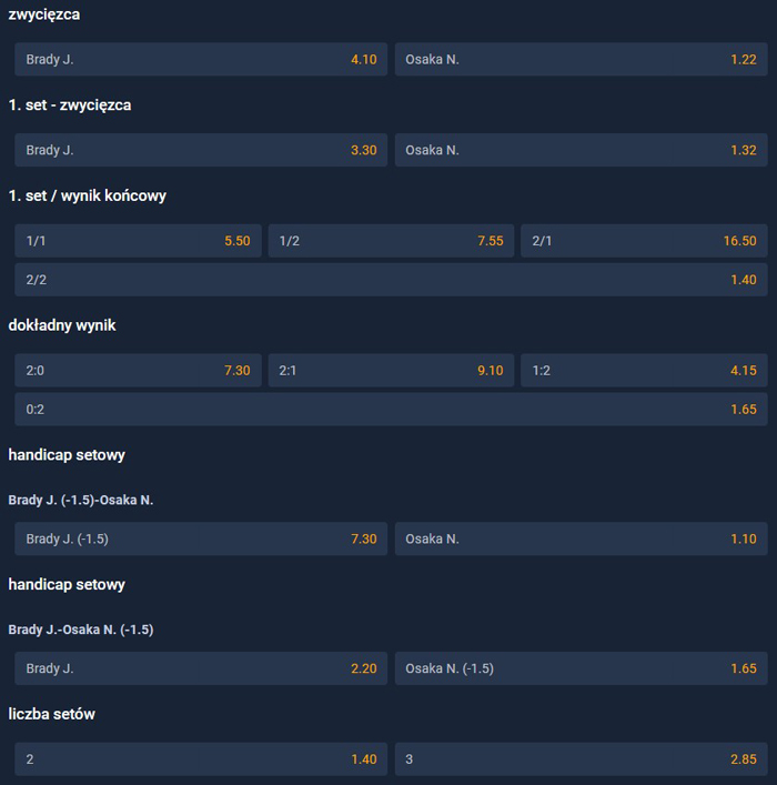 Jennifer Brady Naomi Osaka finał Australian Open 2021 kobiet zakłady bukmacherskie Jennifer Brady Naomi Osaka Serena Williams finał Australian Open 2021 kobiet oferty bukmacherów