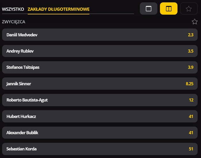 Zwycięzca turnieju na kogo postawić Zakłady długoterminowe w tenisie
