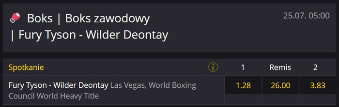Fury WIlder 24 lipca jaki bukmacher Tyson Fury Deontay Wilder oferta bukmacherska 2021