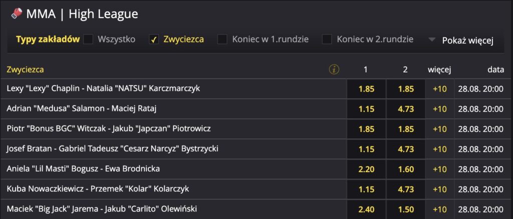 high league kursy bukmacherskie fortuna