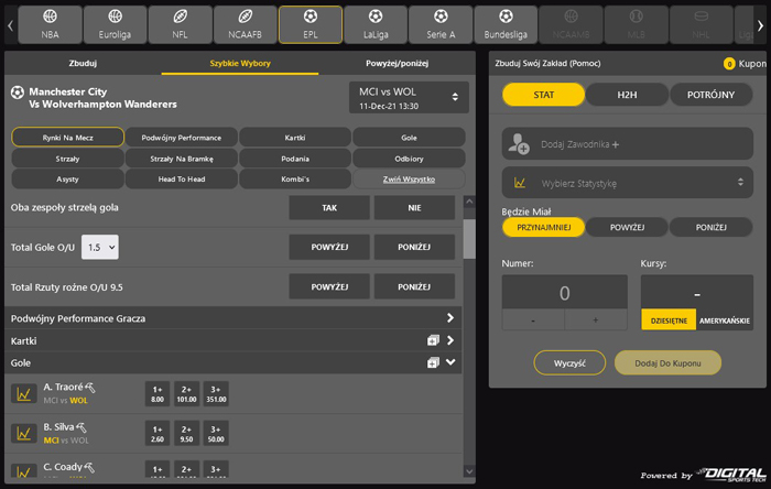 Zakłady na liczbę goli asyst strzałów podań odbiorów