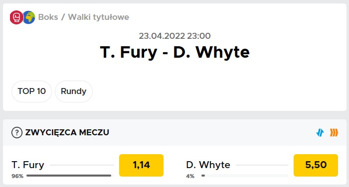 Walka Fury Whyte kursy bukmacherskie Betclic