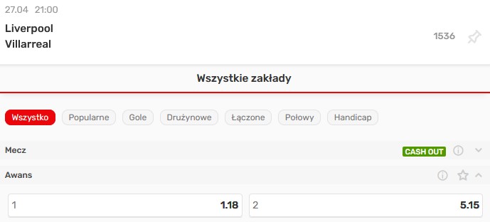 Liverpool Villarreal półfinał LM 2022 faworyt Superbet