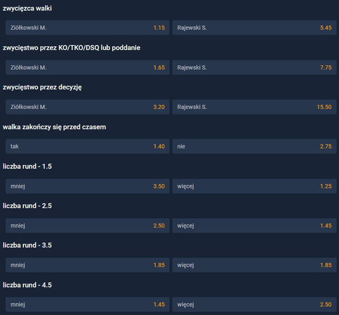KSW 71 Ziółkowski Rajewski tyoy bukmacherskie STS