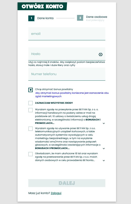 BETFAN konto krok po kroku