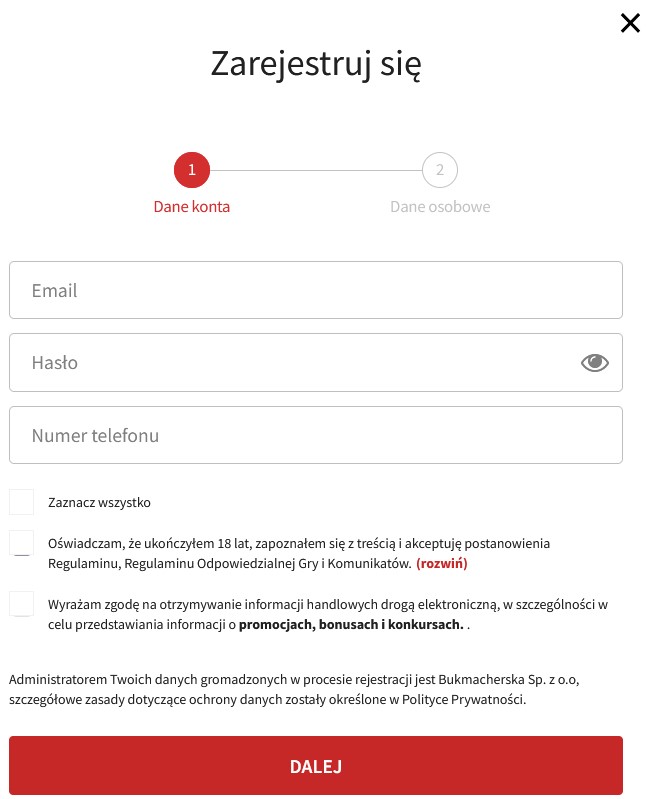 Fuksiarz zakładanie konta