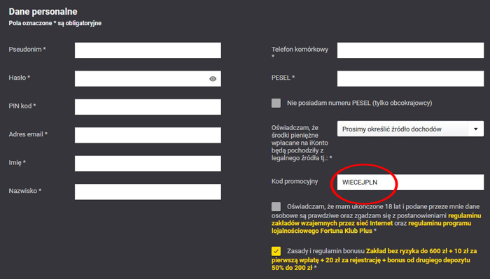 Bonus powitalny Fortuna