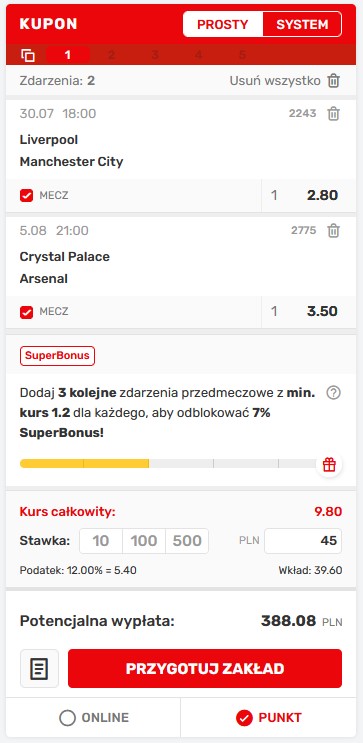 Kupon bukmachera Superbet