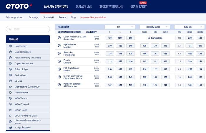 ETOTO jakie mecze można obstawiać ETOTO lista dyscyplin do obstawiania