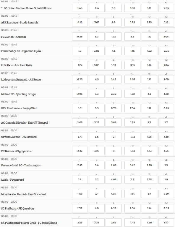 LE 2022/2023 1. kolejka grupowa faworyci Noblebet