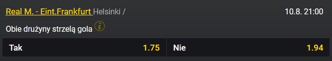Real Madryt Eintracht Frankfurt czy obie drużyny strzelą Fortuna