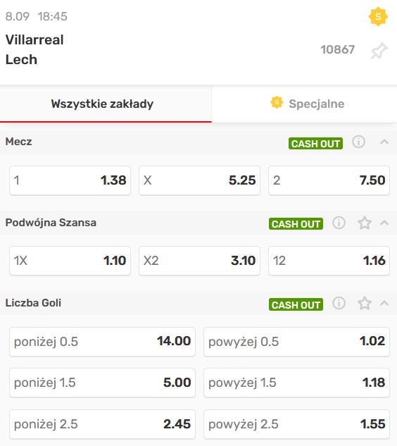 Villarreal Lech LKE 2022 faworyt bukmachera Superbet