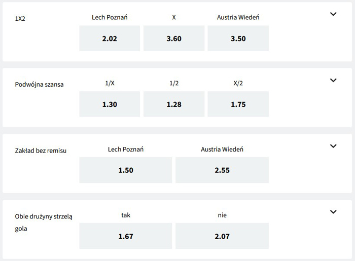 Lech Poznań Austria Wiedeń Liga Konferencji typy bukmachera Fuksiarz