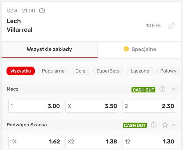 Lech Poznań vs. Villarreal CF obstawianie Superbet