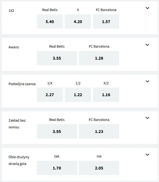 Real Betis FC Barcelona kursy bukmachera Fuksiarz