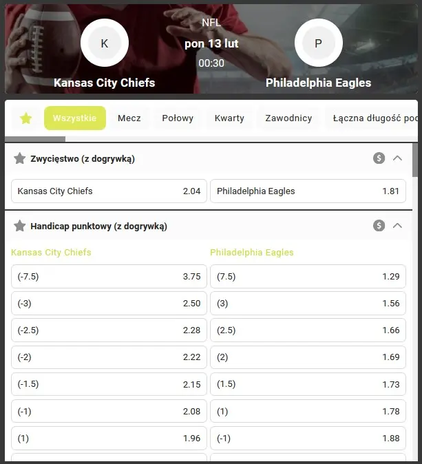GO+bet obstawianie NFL Eagles Chiefs 2023 finał Super Bowl 2023 typy bukmacherskie GO+bet