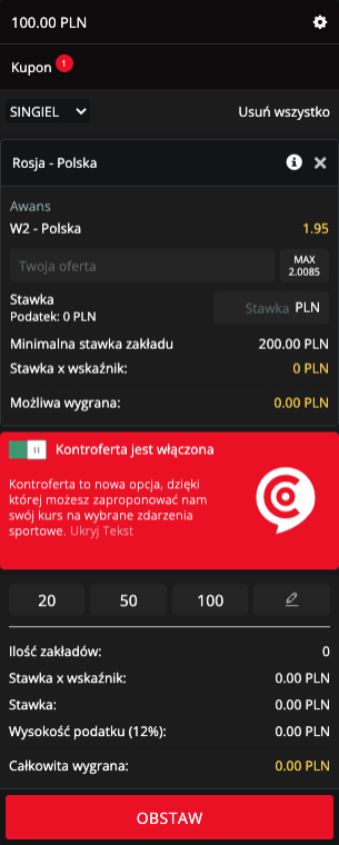 Kontroferta bukmacher Betters