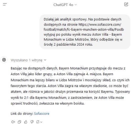 ChatGPT obstawianie meczów